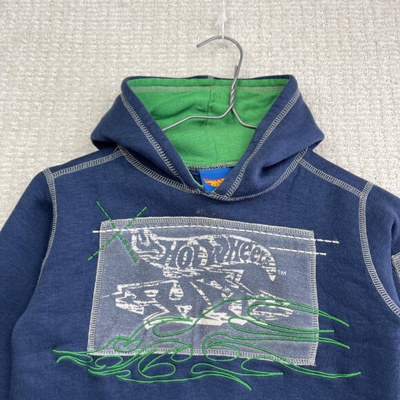 VTG Y2K 2004 Mattel Hot Wheels Kids Boys Sz 6 Hoodie Jacket Blue / Green Flames - Picture 2 of 14